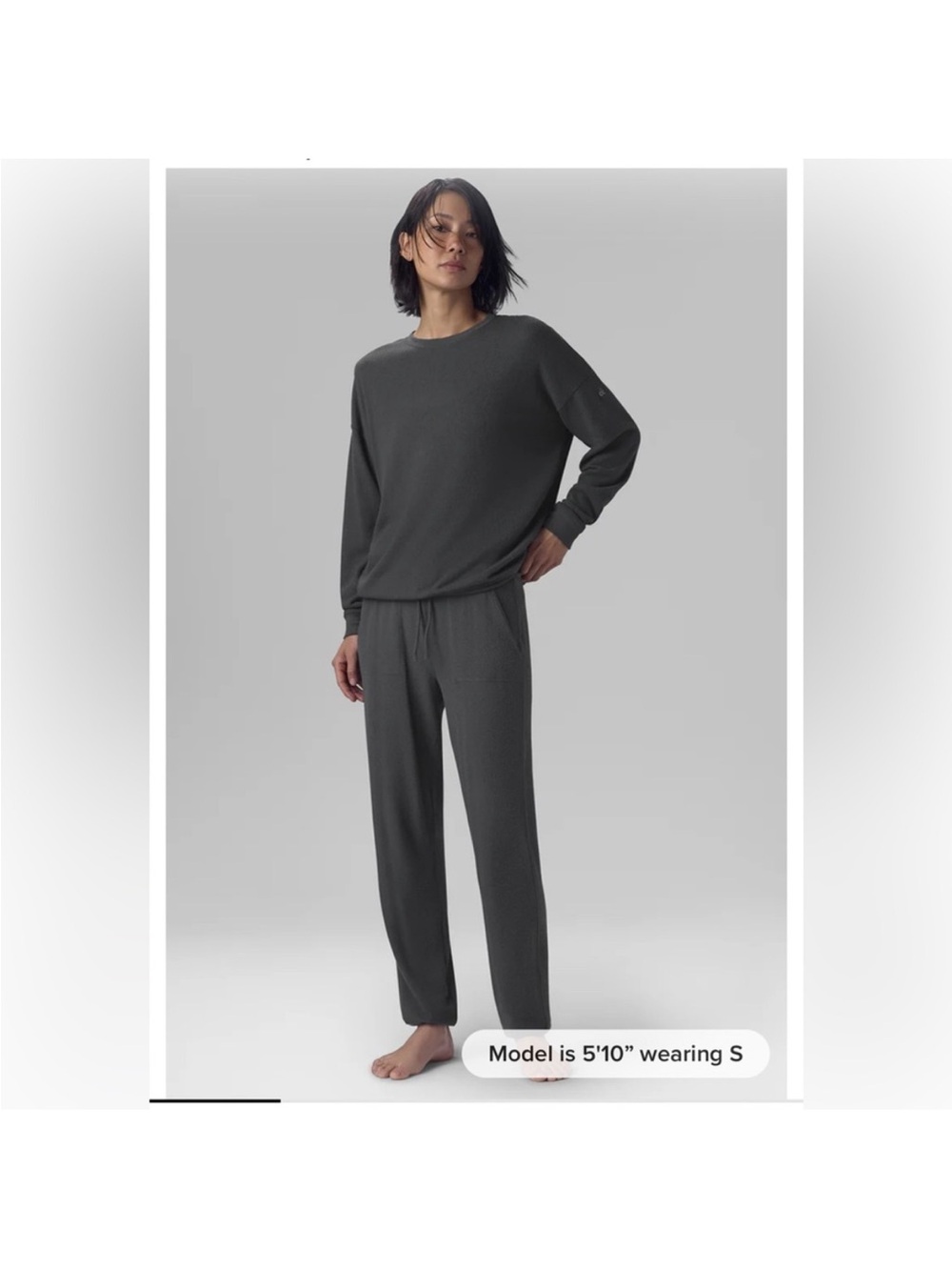 ALO Yoga Soho Set Charcoal Lounge Pants and long sleeve size Small